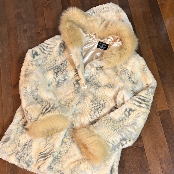 Capital for Lindor Jackets & Blazers - Luxurious Faux Fur Coat with Cream and Tan Accents and Faux Fur Hood